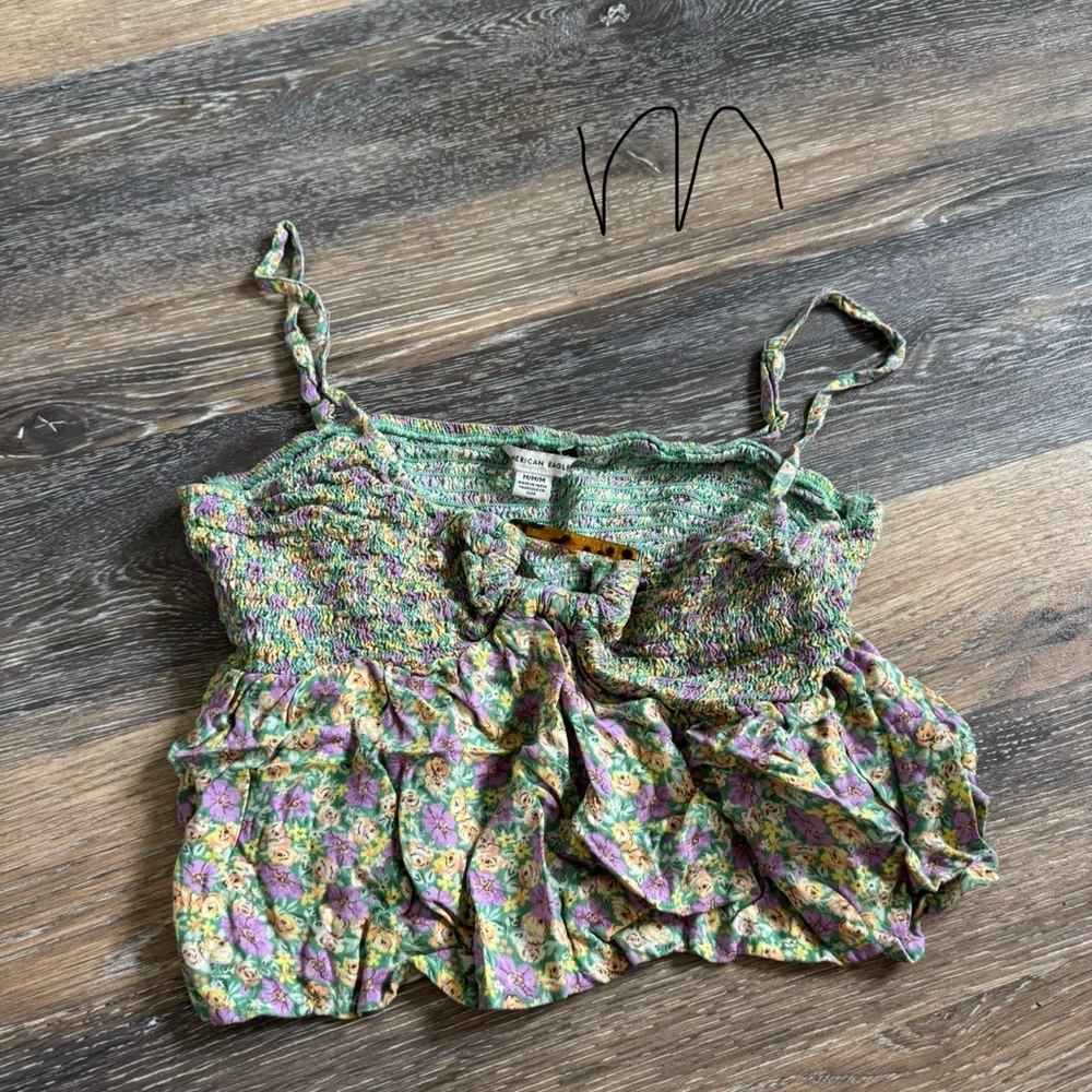 Floral Smocked Green and Purple Women's Top